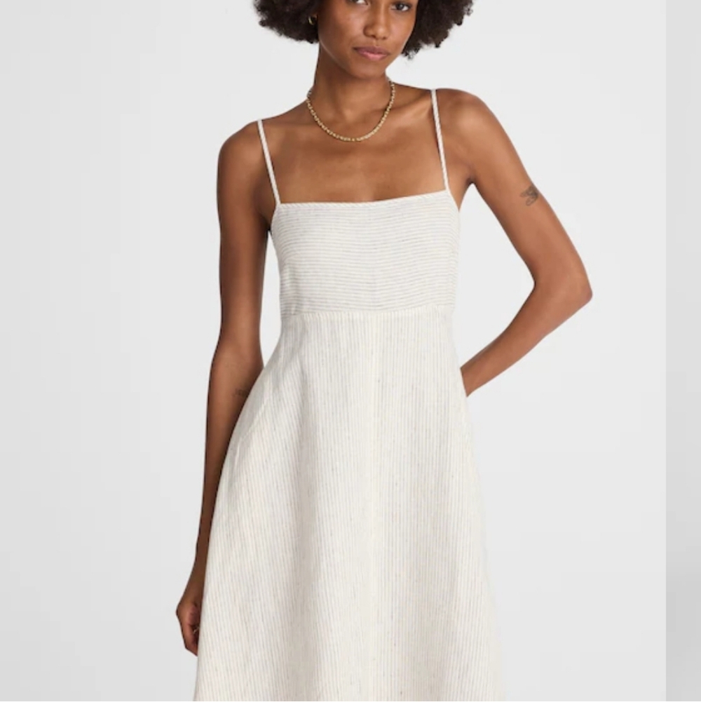 Madewell Striped Empire-Waist Midi Dress in 100% Linen NV470 Size M - Picture 2 of 10